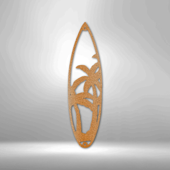 Surf Board Palm Trees Steel Sign Laser Cut Powder Coated Home & Office Metal Wal